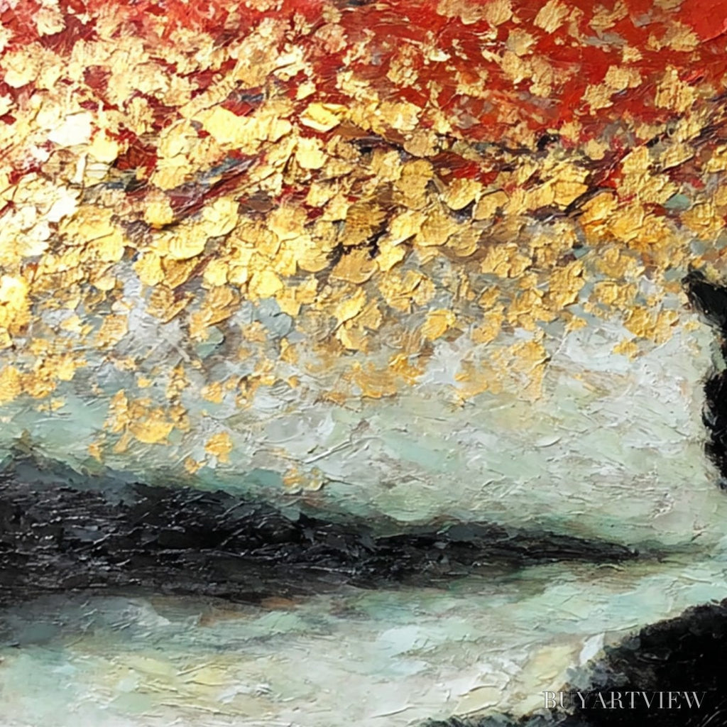 ARTOVITAS Golden Gaze – Textured Impasto Black Cat Painting with Gold Leaf - image 5