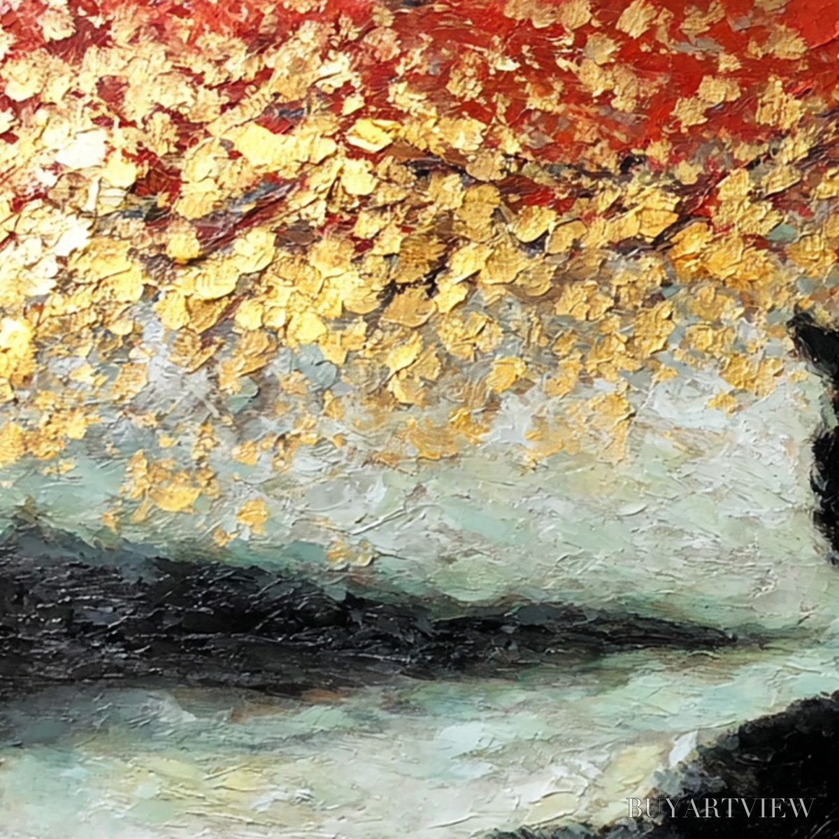 ARTOVITAS Golden Gaze – Textured Impasto Black Cat Painting with Gold Leaf - image 5
