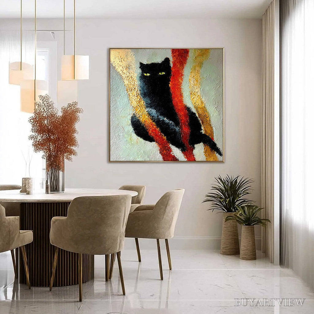 ARTOVITAS Golden Gaze – Textured Impasto Black Cat Painting with Golden Accents - image 4