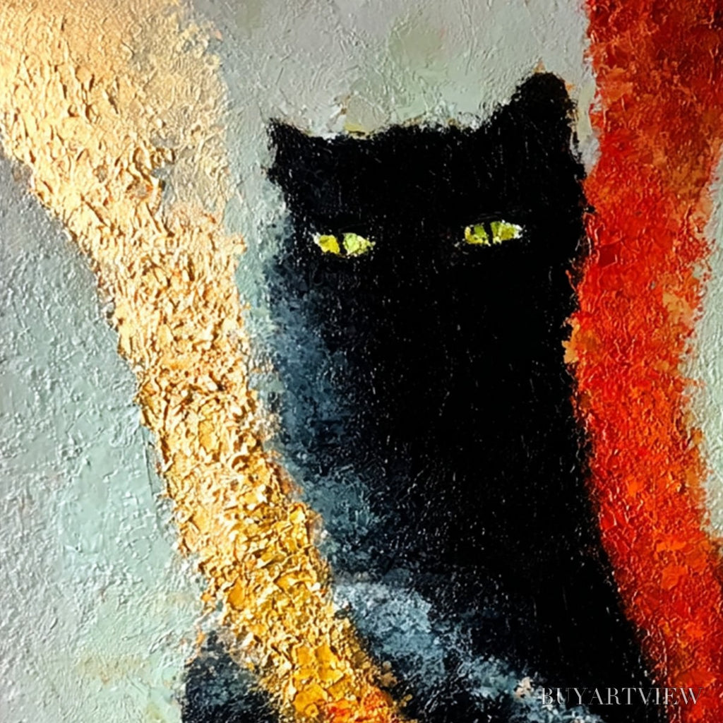 ARTOVITAS Golden Gaze – Textured Impasto Black Cat Painting with Golden Accents - image 5
