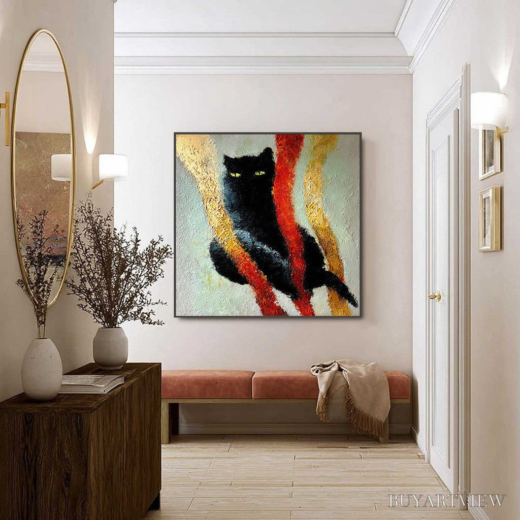 ARTOVITAS Golden Gaze – Textured Impasto Black Cat Painting with Golden Accents - image 6