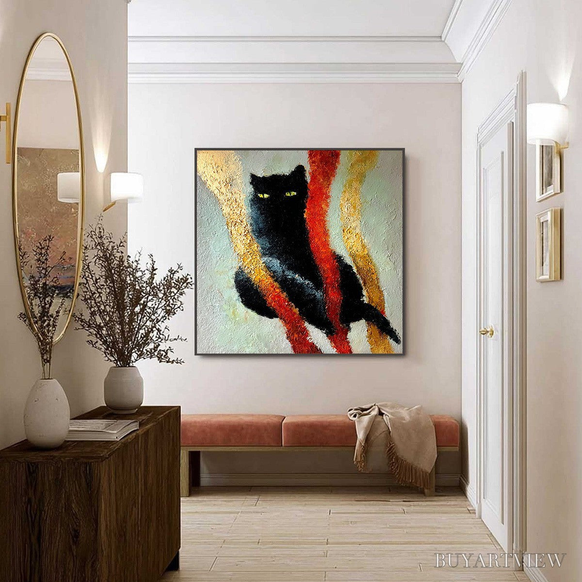 ARTOVITAS Golden Gaze – Textured Impasto Black Cat Painting with Golden Accents - image 6