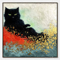 ARTOVITAS Midnight Reign – Abstract Black Cat Painting with Gold Leaf Texture - image 1