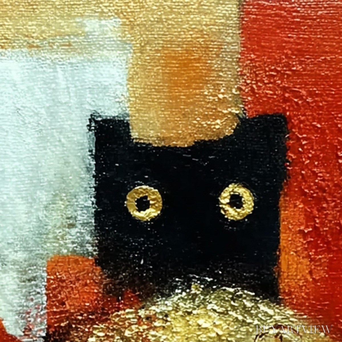 ARTOVITAS the Golden Catch – Whimsical Abstract Black Cat with Golden Fish Painting - image 3
