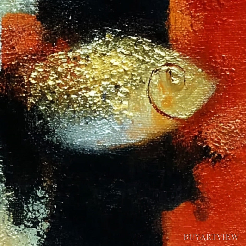 ARTOVITAS the Golden Catch – Whimsical Abstract Black Cat with Golden Fish Painting - image 5