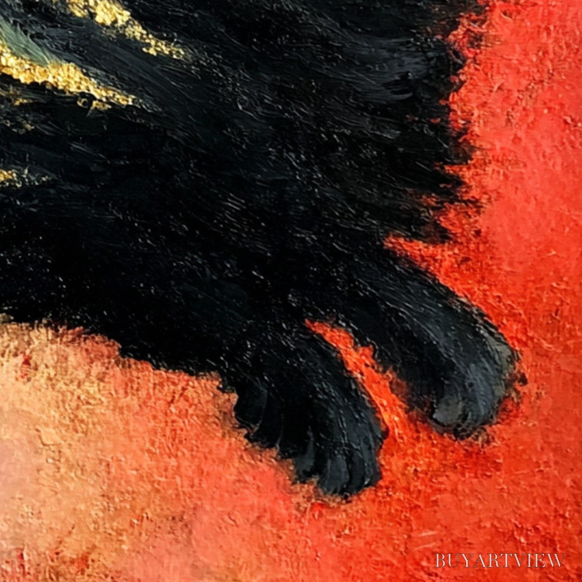 ARTOVITAS Ember Eyes – Bold Abstract Black Cat Painting with Gold Leaf - image 3