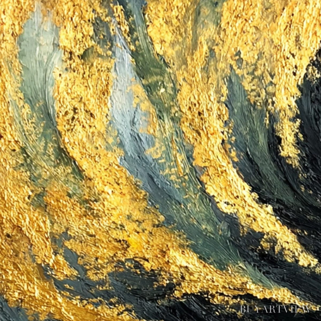 ARTOVITAS Ember Eyes – Bold Abstract Black Cat Painting with Gold Leaf - image 5