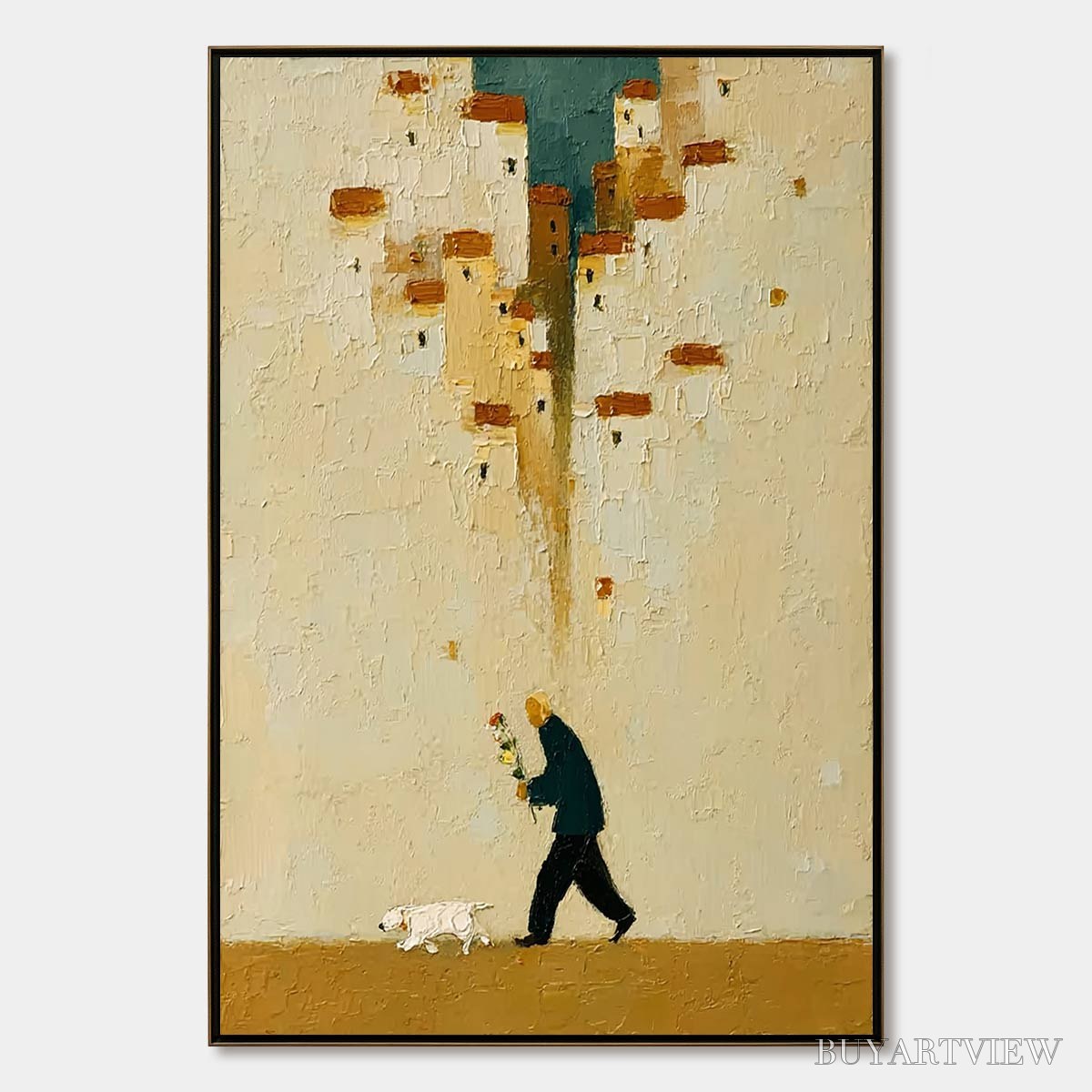 ARTOVITAS Homeward Bound – Textured Figurative Painting of Man and Dog - image 1