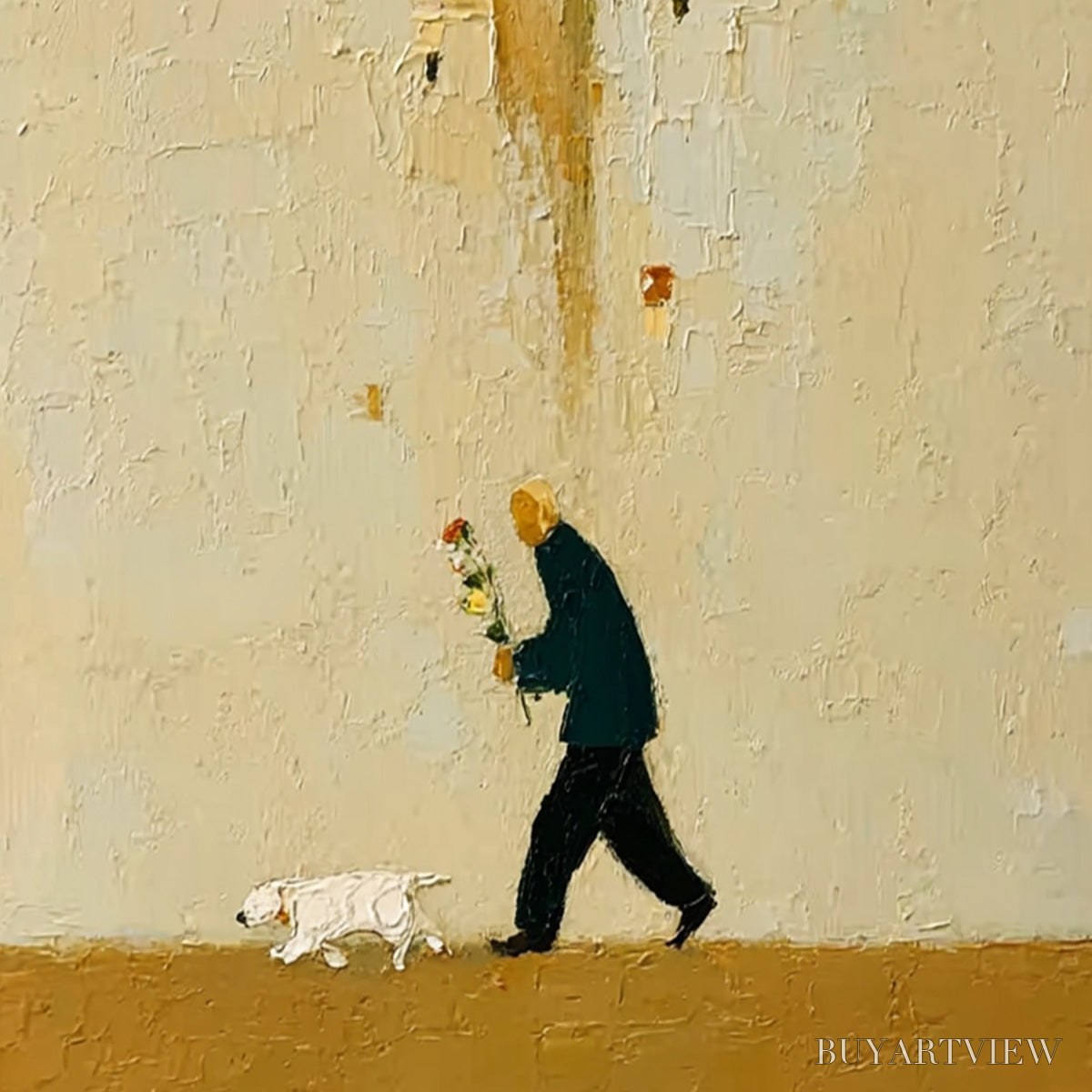 ARTOVITAS Homeward Bound – Textured Figurative Painting of Man and Dog - image 3