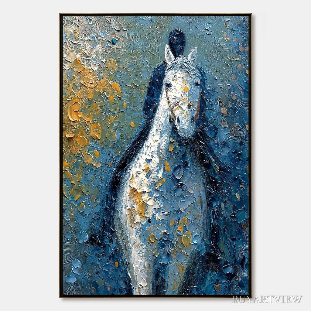 ARTOVITAS Noble Companion – Textured Impasto Horse and Rider Painting - image 1