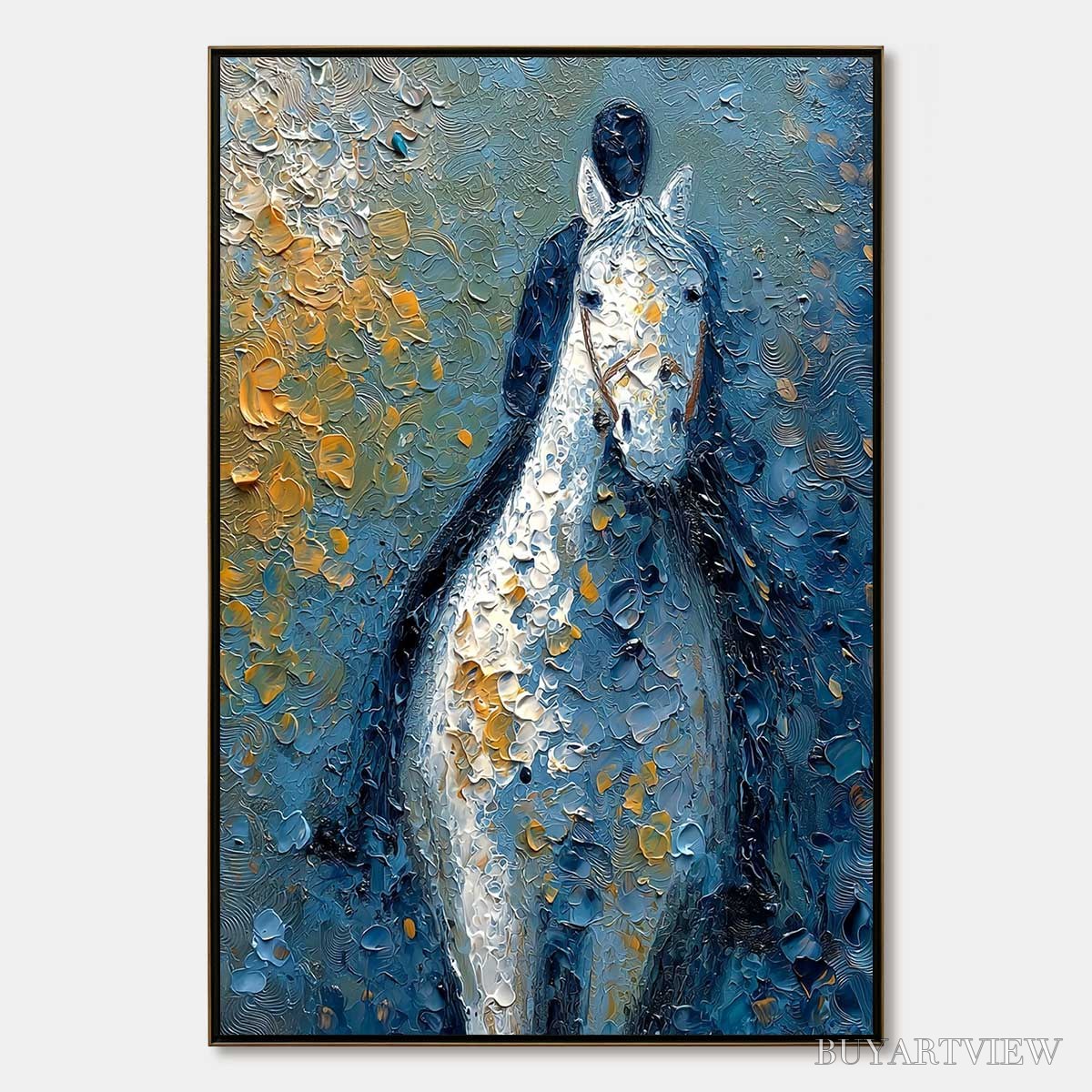 ARTOVITAS Noble Companion – Textured Impasto Horse and Rider Painting - image 1