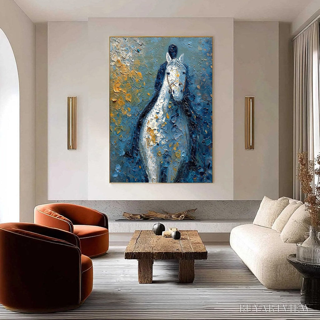 ARTOVITAS Noble Companion – Textured Impasto Horse and Rider Painting - image 2