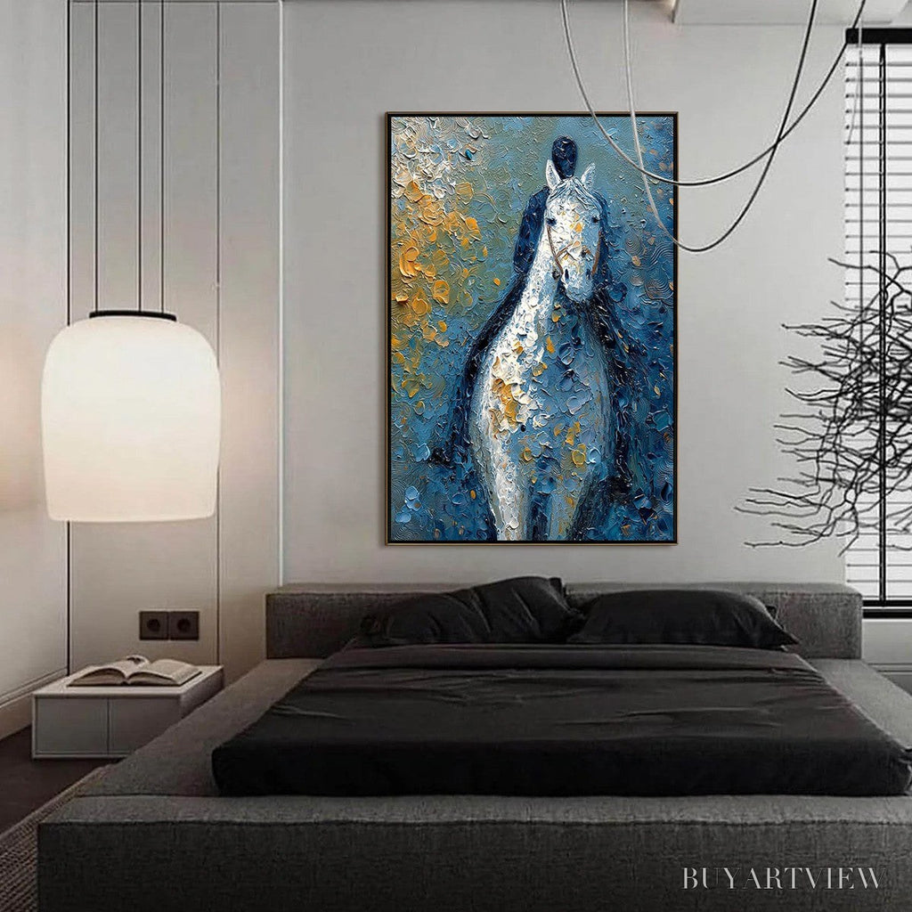 ARTOVITAS Noble Companion – Textured Impasto Horse and Rider Painting - image 4