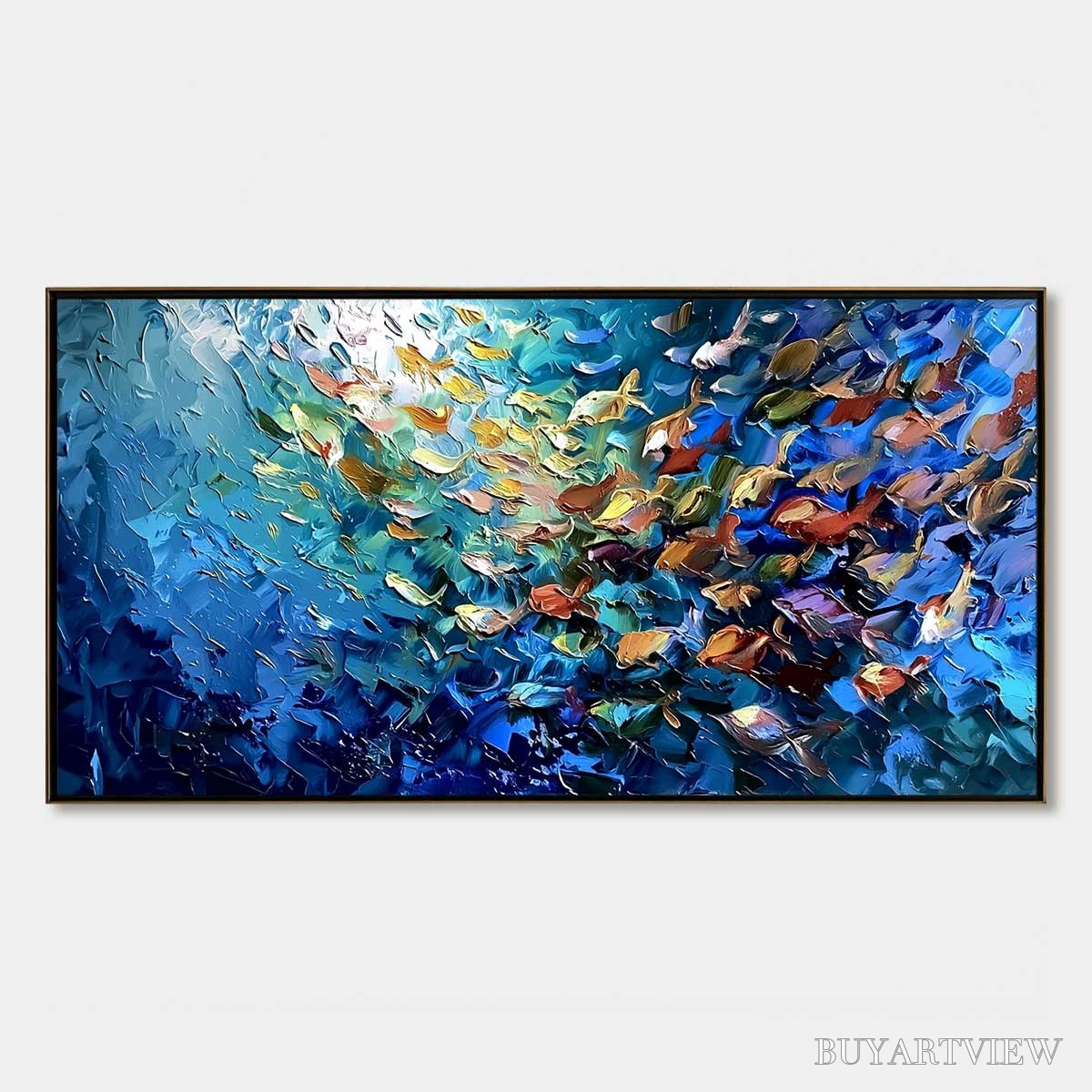 ARTOVITAS Oceanic Convergence – Textured Impasto Painting of a Vibrant School of Fish - image 1