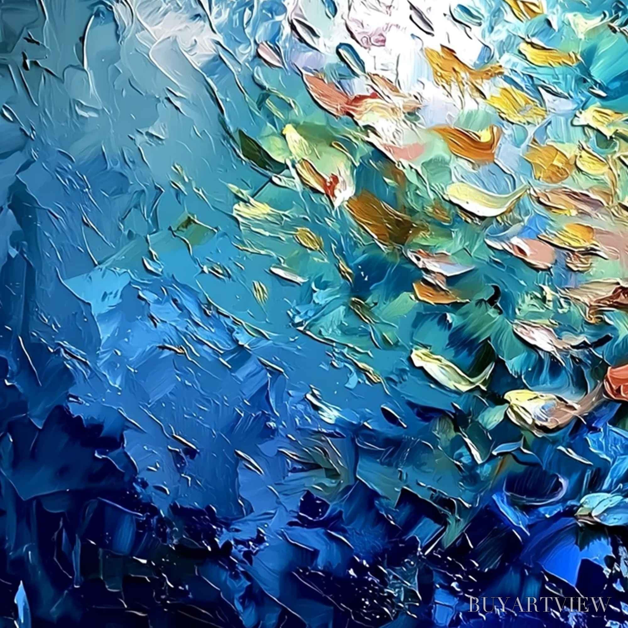 ARTOVITAS Oceanic Convergence – Textured Impasto Painting of a Vibrant School of Fish - image 3