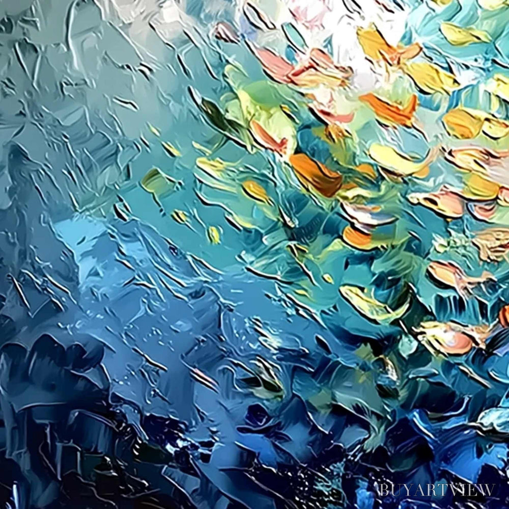 ARTOVITAS Oceanic Rush – Textured Palette Knife Painting of a School of Fish - image 3