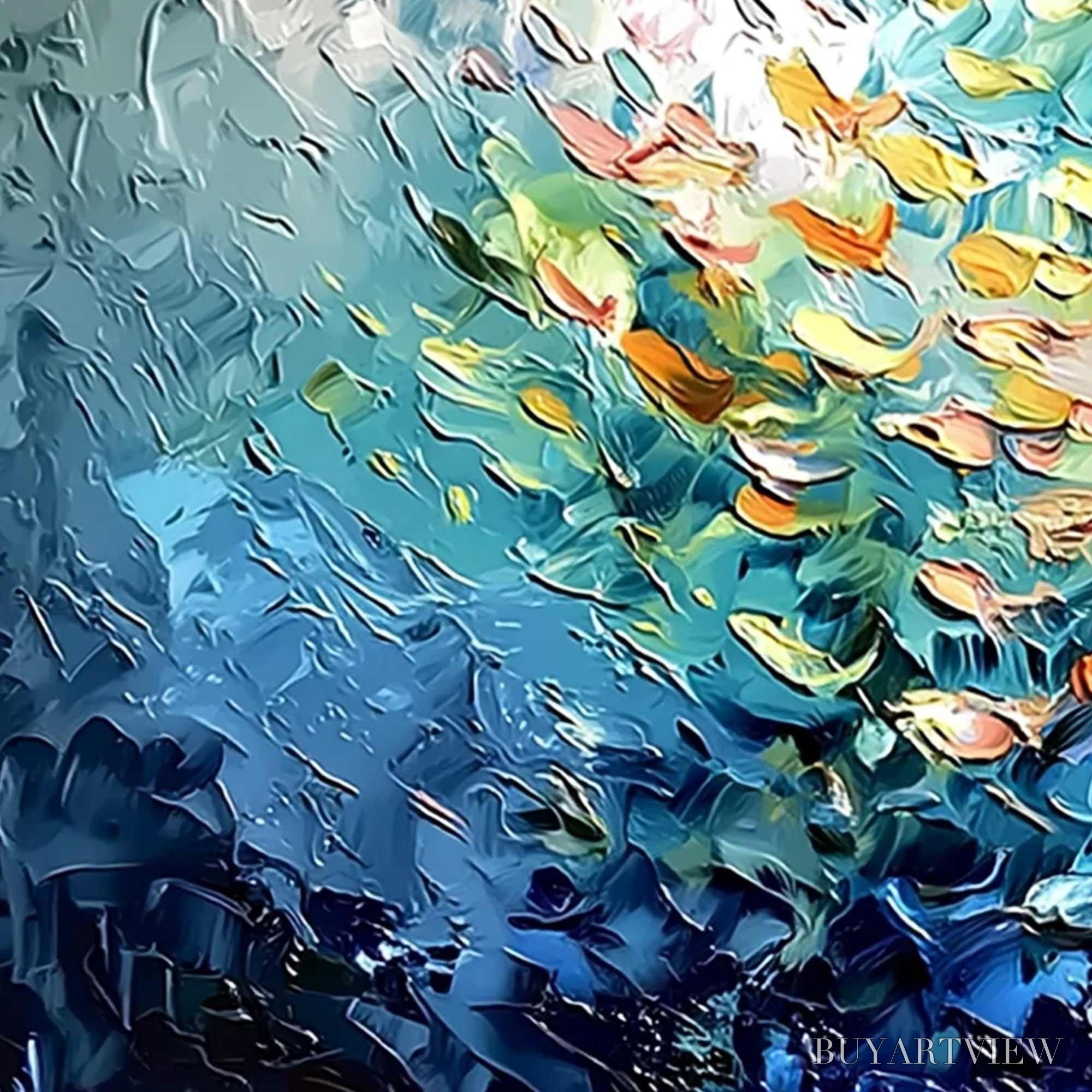 ARTOVITAS Oceanic Rush – Textured Palette Knife Painting of a School of Fish - image 3