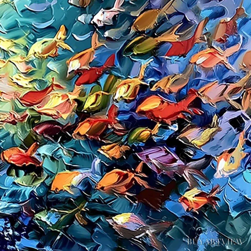 ARTOVITAS Oceanic Rush – Textured Palette Knife Painting of a School of Fish - image 5
