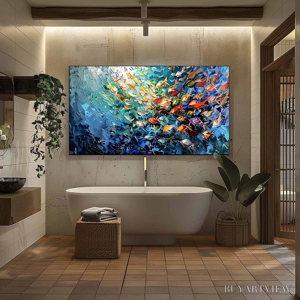 ARTOVITAS Oceanic Rush – Textured Palette Knife Painting of a School of Fish - image 6