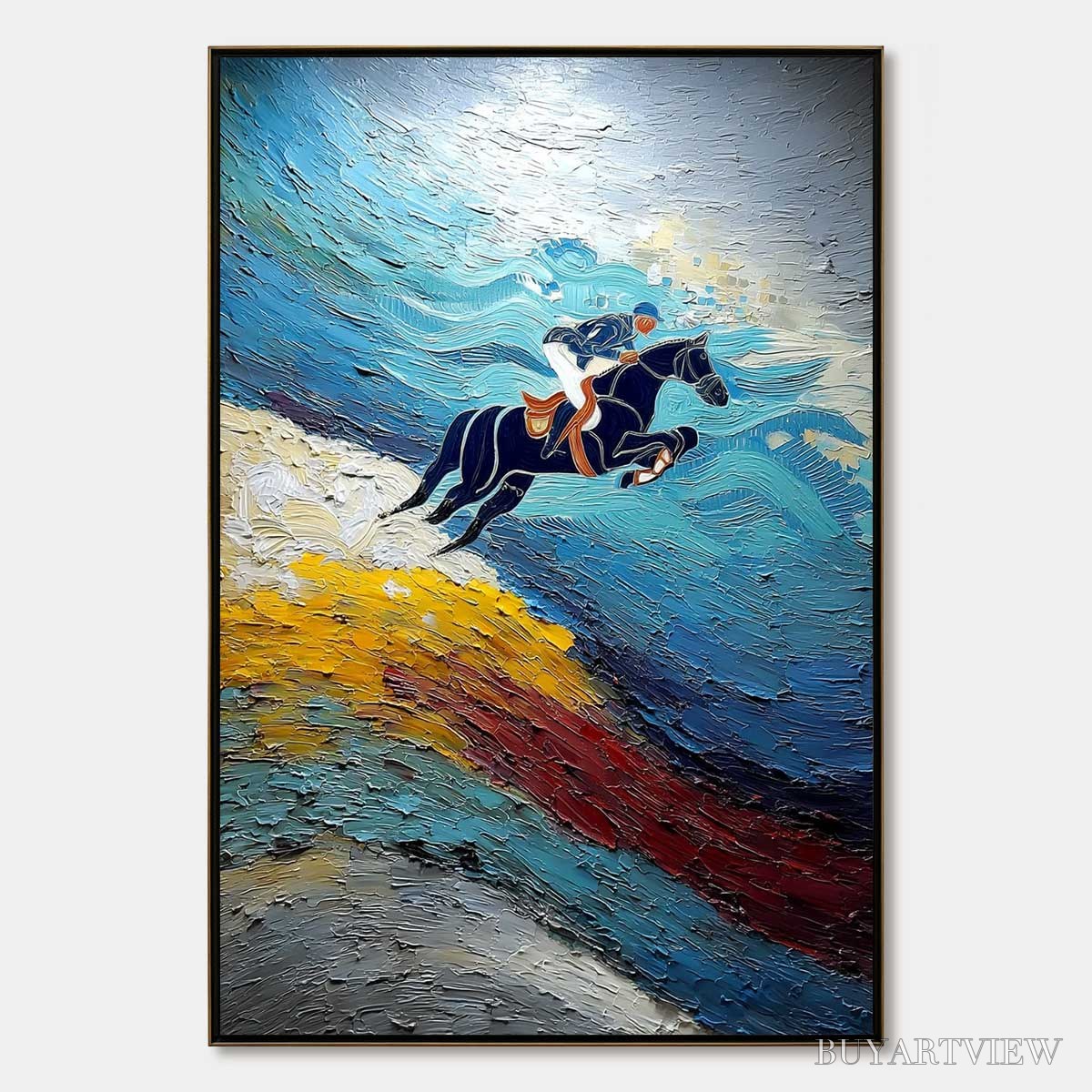 ARTOVITAS Apex Jump – Dynamic Textured Equestrian Horse Jumping Painting - image 1