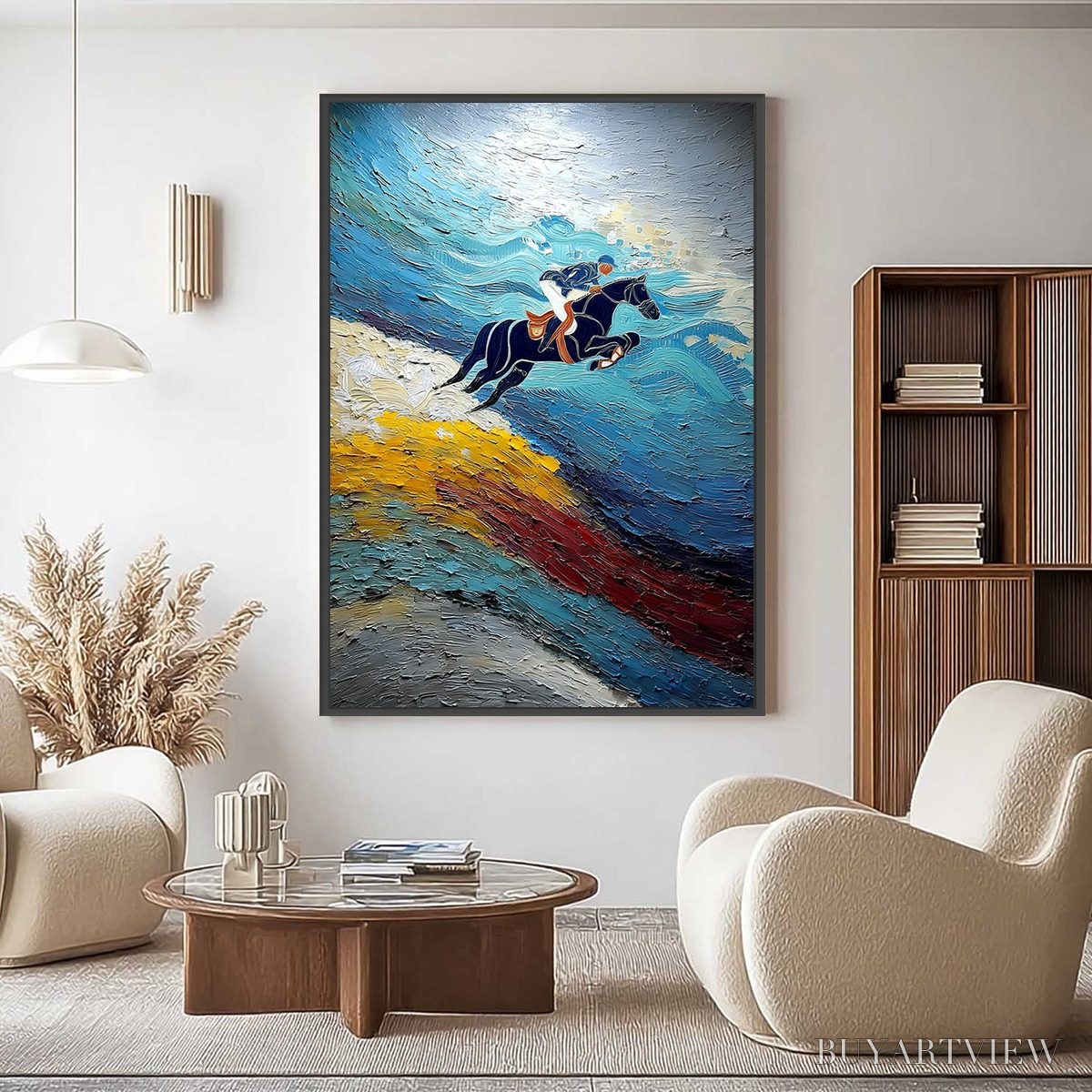 ARTOVITAS Apex Jump – Dynamic Textured Equestrian Horse Jumping Painting - image 2
