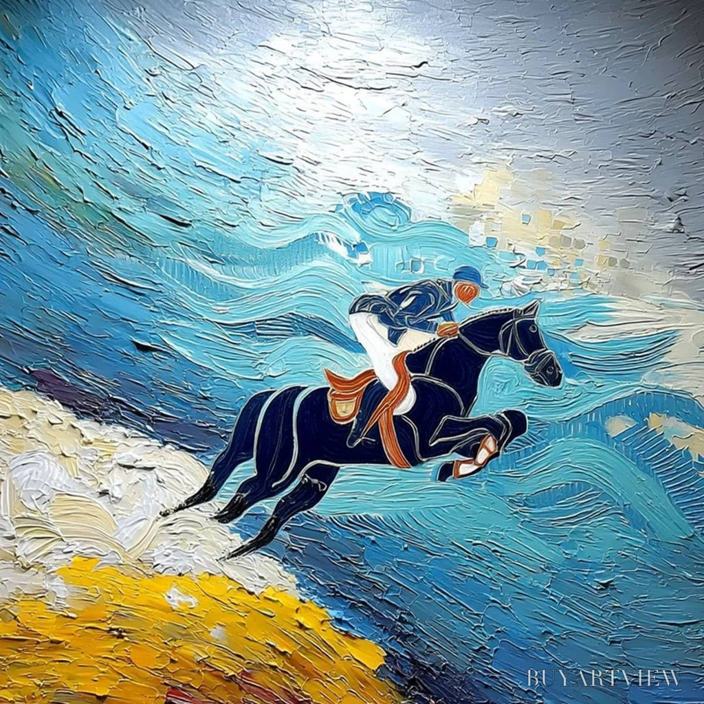 ARTOVITAS Apex Jump – Dynamic Textured Equestrian Horse Jumping Painting - image 3