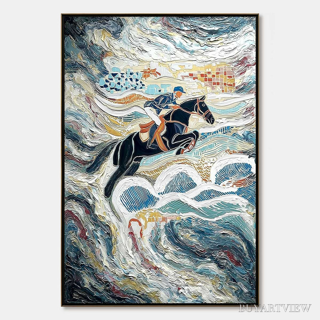 ARTOVITAS the Grand Leap – Textured Equestrian Sports Painting with Dynamic Motion - image 1