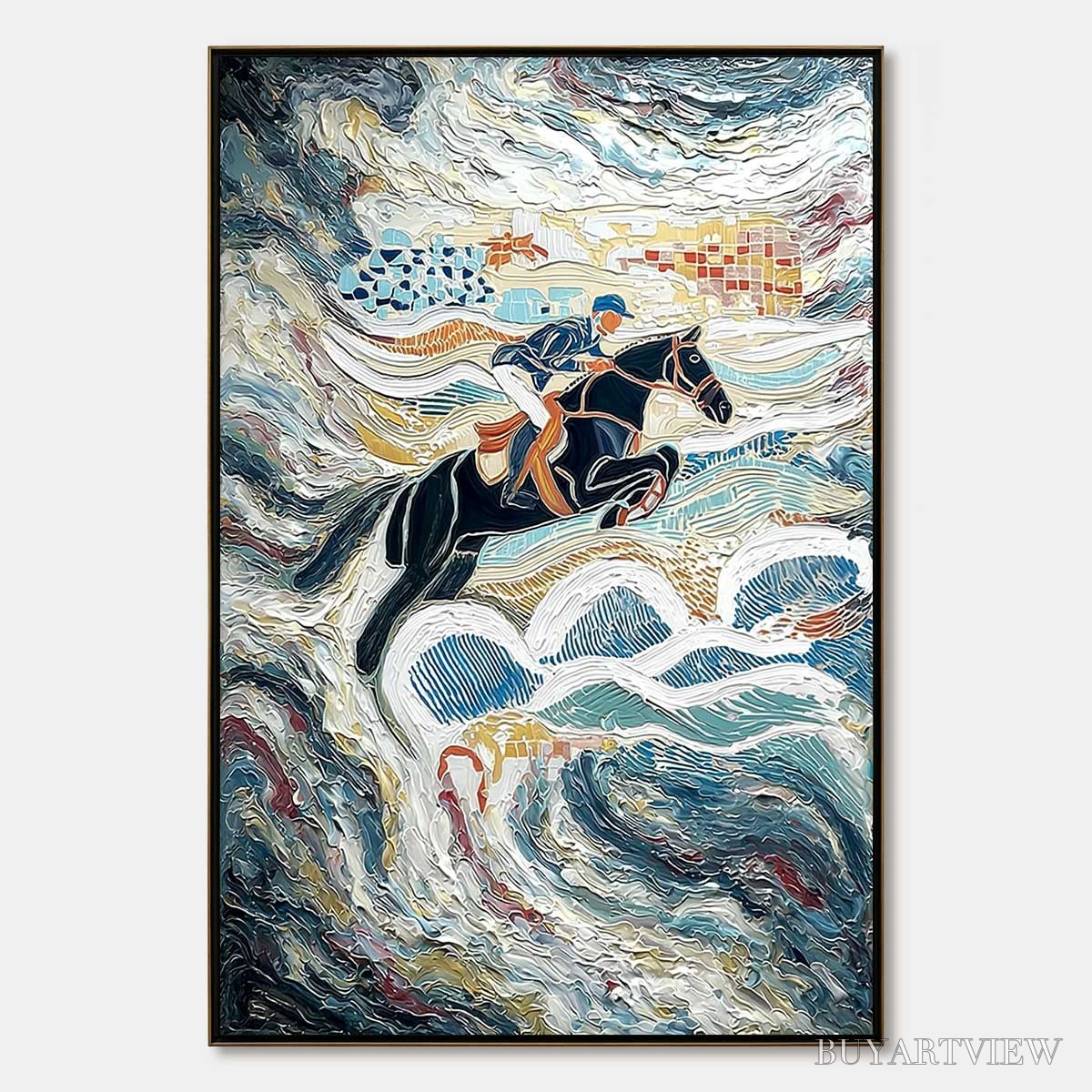 ARTOVITAS the Grand Leap – Textured Equestrian Sports Painting with Dynamic Motion - image 1