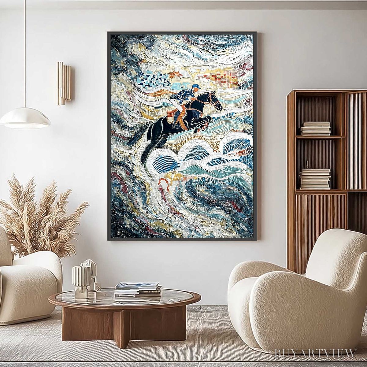 ARTOVITAS the Grand Leap – Textured Equestrian Sports Painting with Dynamic Motion - image 2
