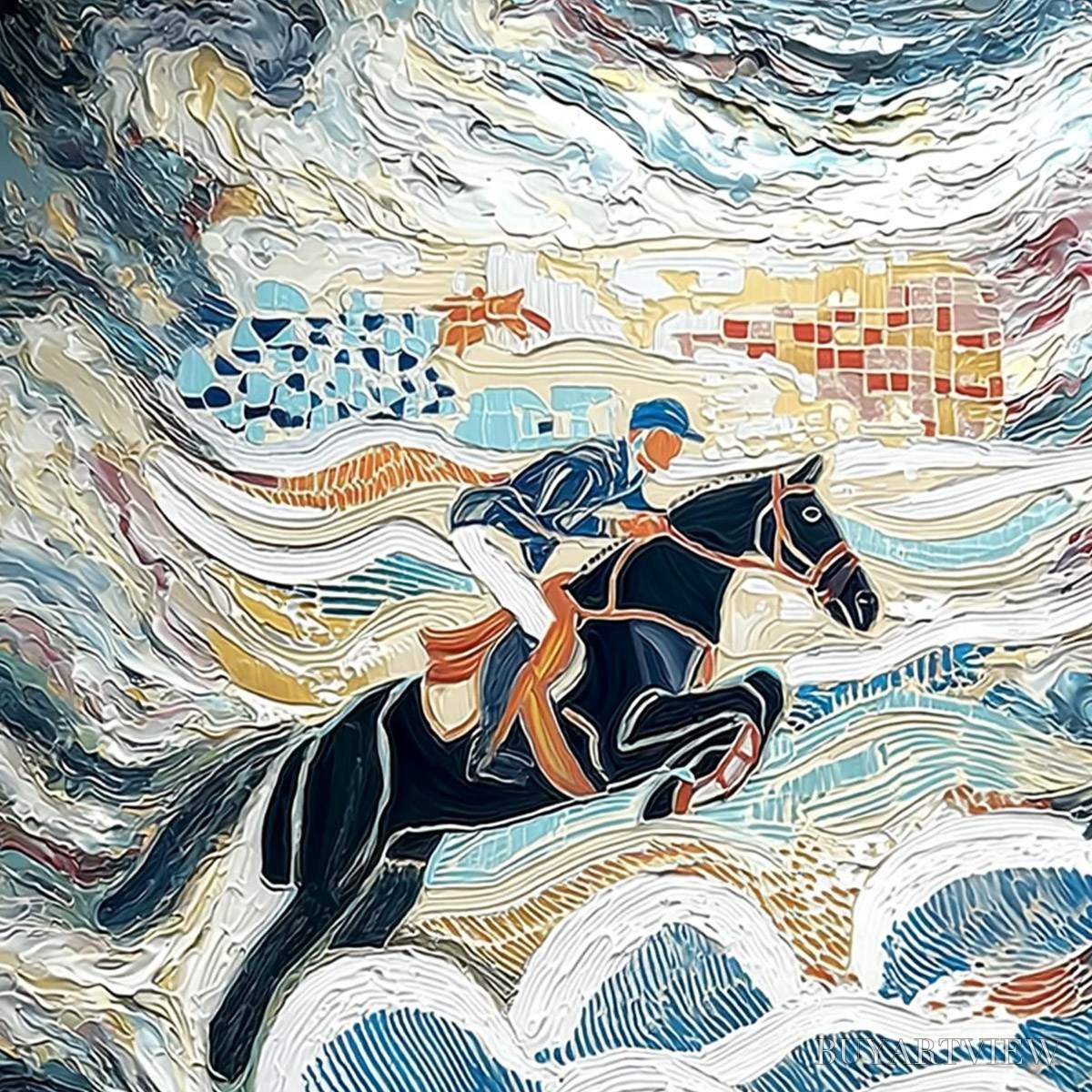 ARTOVITAS the Grand Leap – Textured Equestrian Sports Painting with Dynamic Motion - image 3