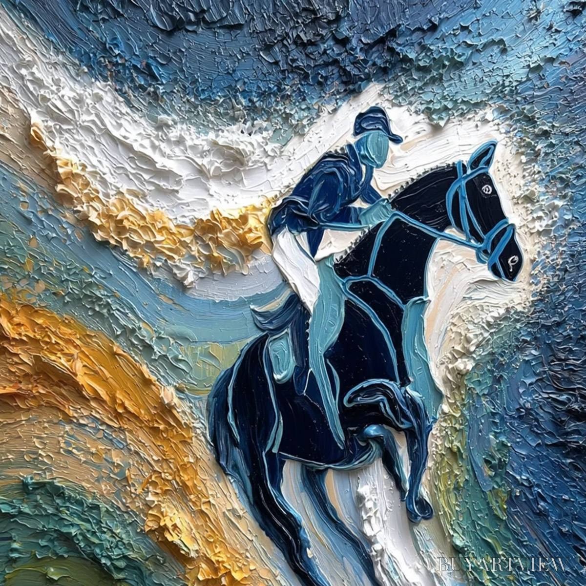 ARTOVITAS Surge of Power – Textured Impasto Equestrian Horse Sport Oil Painting - image 3