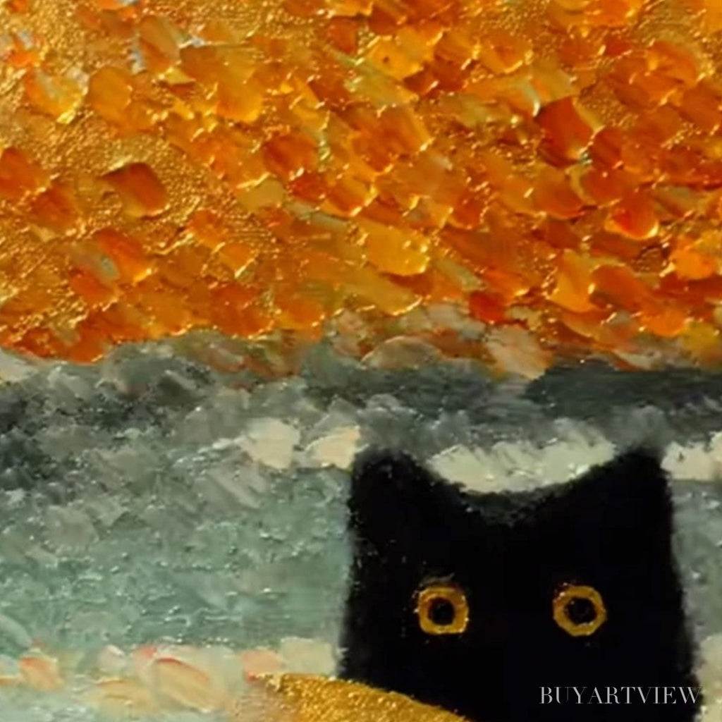 ARTOVITAS Golden Catch – Textured Gold Leaf Abstract Cat Painting - image 3