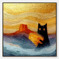 ARTOVITAS Lunar Thief – Whimsical Black Cat Impasto Texture Painting - image 1