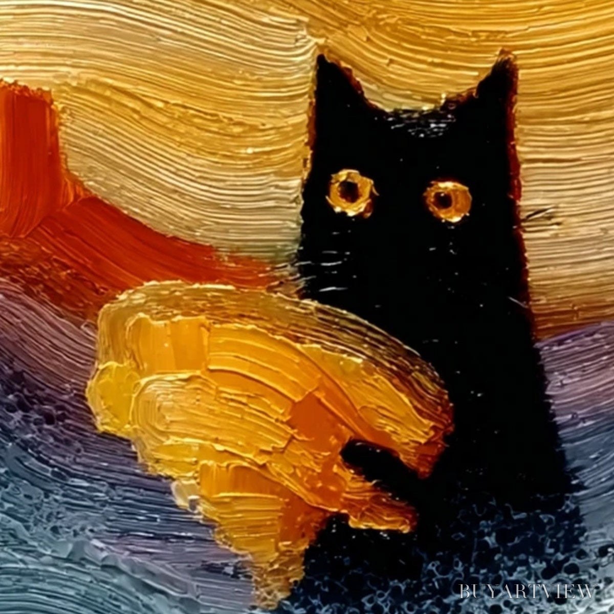 ARTOVITAS Lunar Thief – Whimsical Black Cat Impasto Texture Painting - image 3