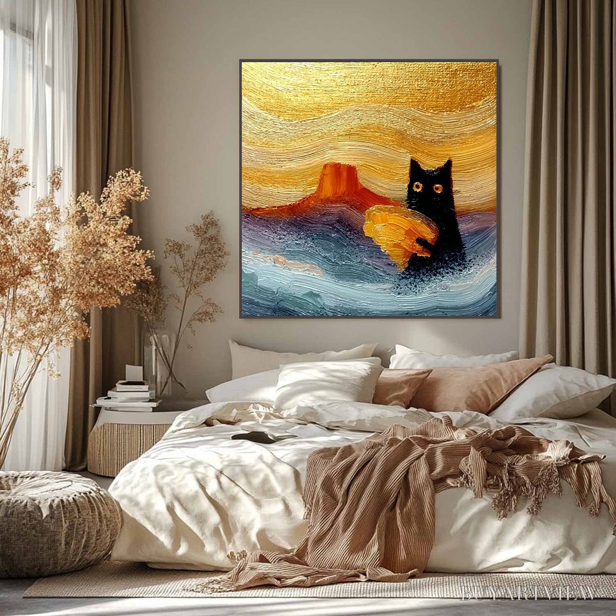 ARTOVITAS Lunar Thief – Whimsical Black Cat Impasto Texture Painting - image 6