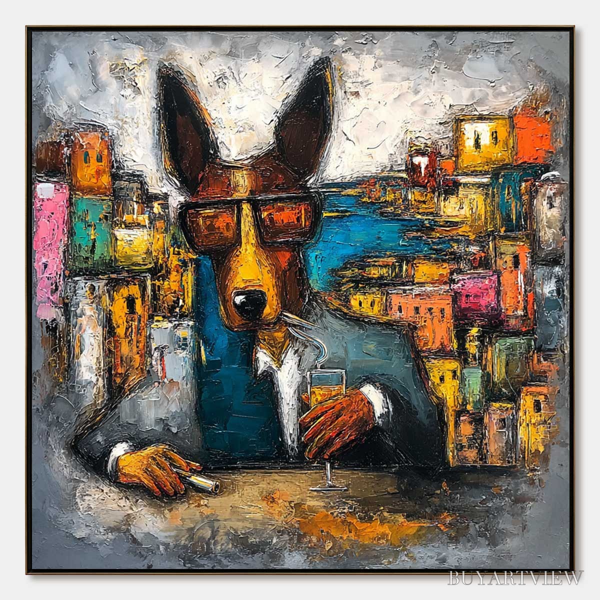ARTOVITAS the Chairman – Textured Impasto Painting of a Dapper Dog in the City - image 1
