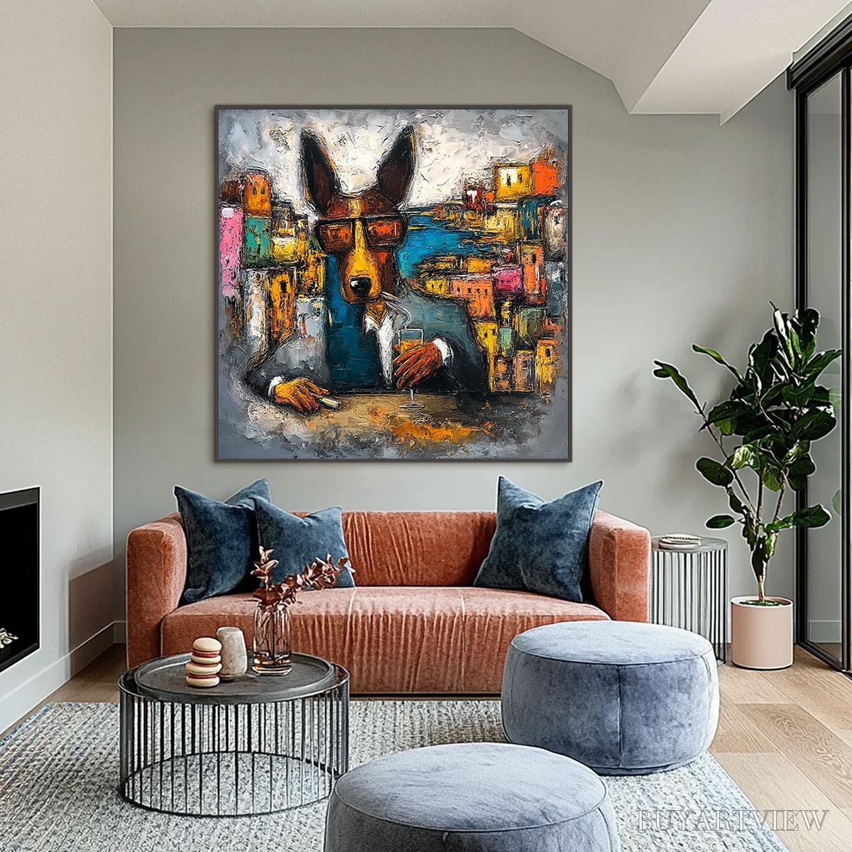 ARTOVITAS the Chairman – Textured Impasto Painting of a Dapper Dog in the City - image 2