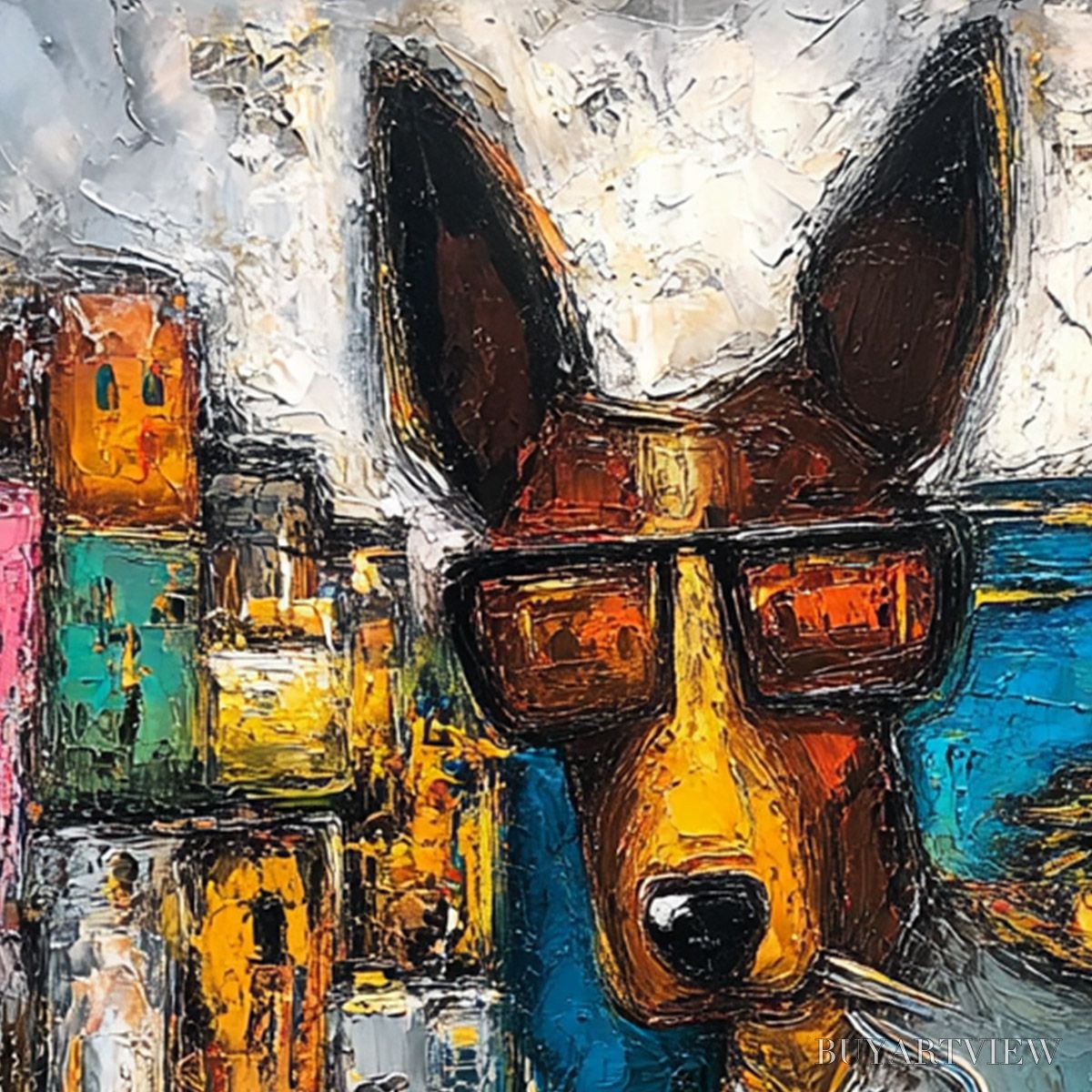 ARTOVITAS the Chairman – Textured Impasto Painting of a Dapper Dog in the City - image 3
