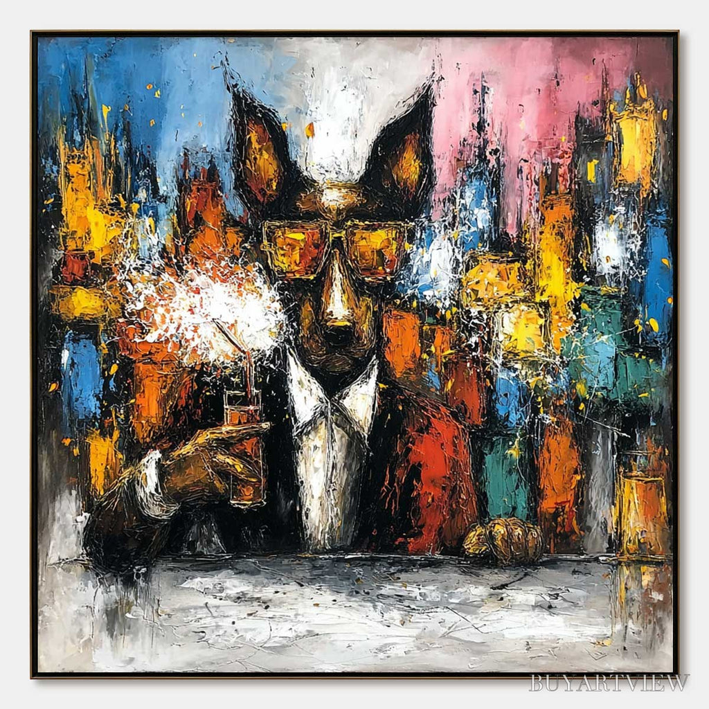 ARTOVITAS After Hours Abstract Dog Oil Painting | Colorful Modern Art - image 1