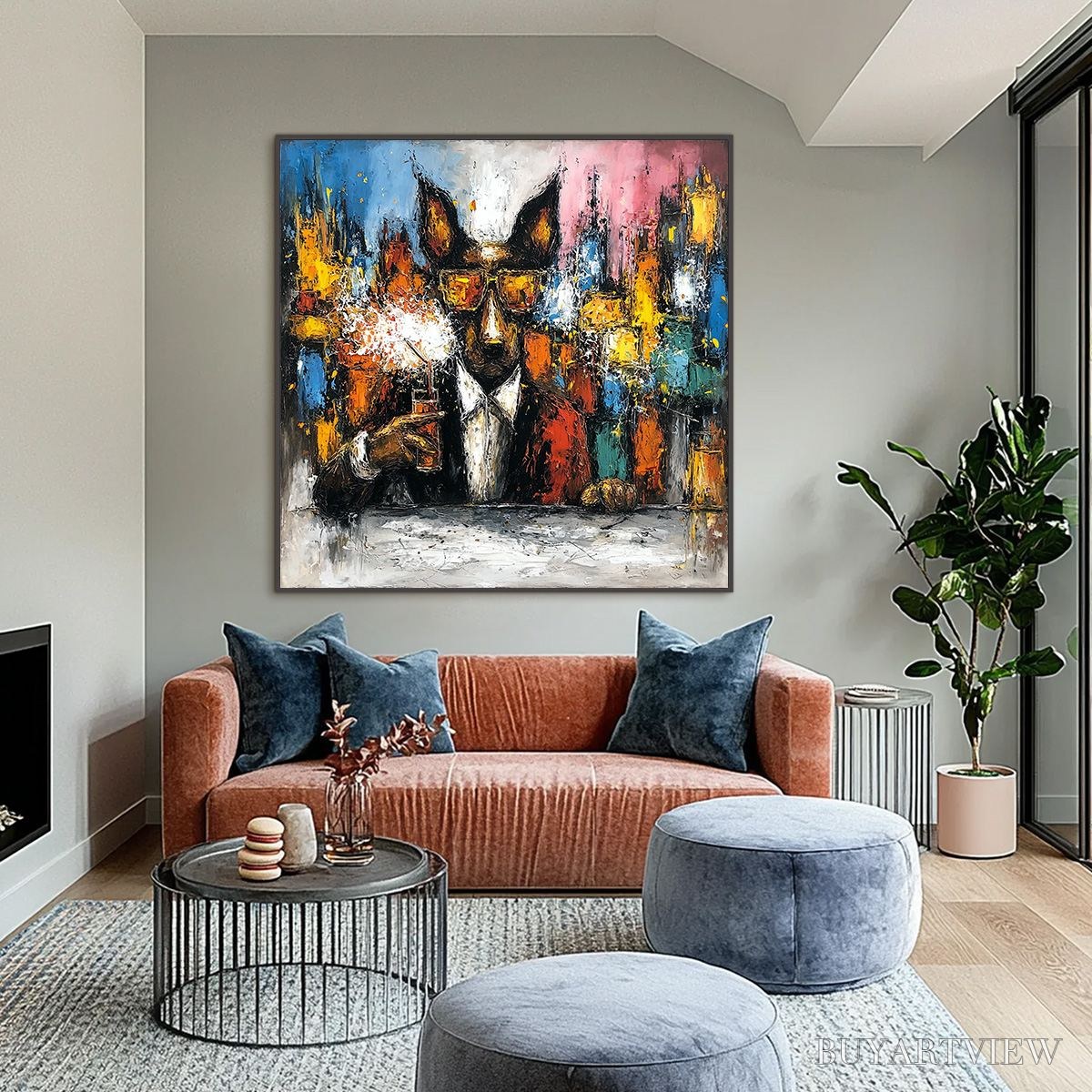 ARTOVITAS After Hours Abstract Dog Oil Painting | Colorful Modern Art - image 2