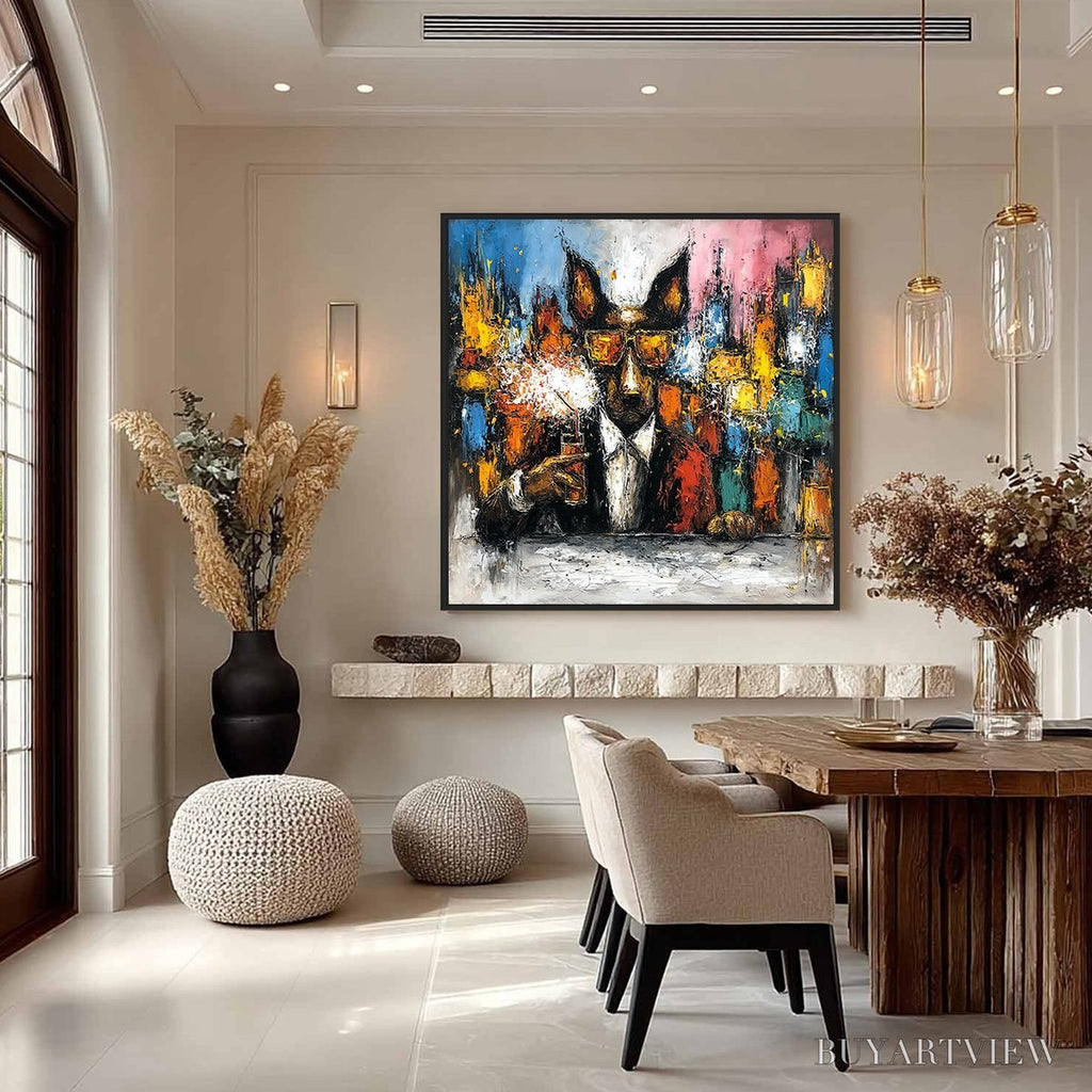 ARTOVITAS After Hours Abstract Dog Oil Painting | Colorful Modern Art - image 4