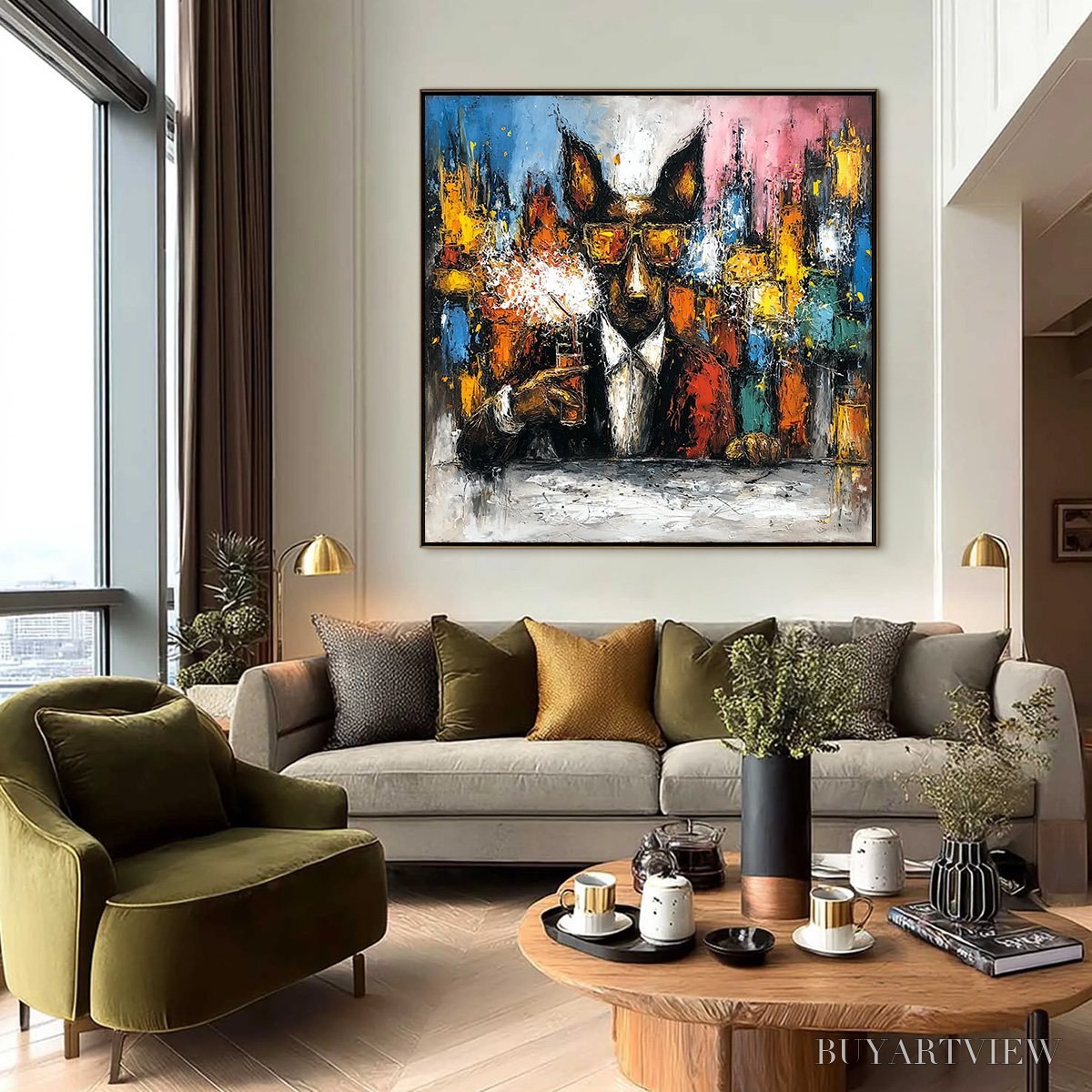 ARTOVITAS After Hours Abstract Dog Oil Painting | Colorful Modern Art - image 6