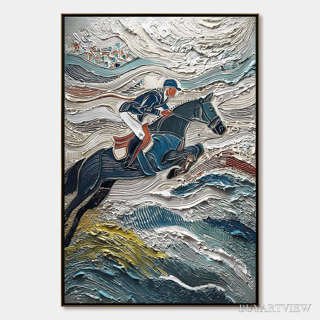 ARTOVITAS Victory'S Edge – Heavily Textured Impasto Equestrian Sports Painting - image 1