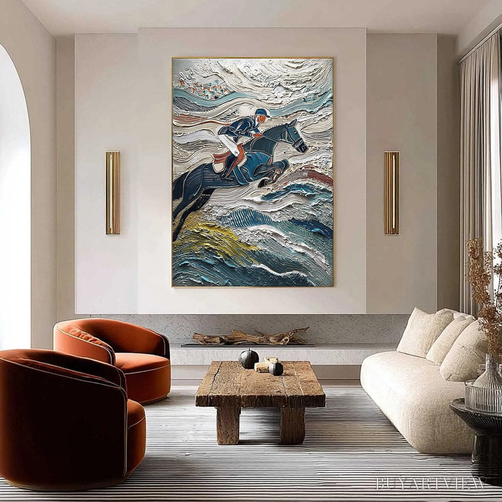 ARTOVITAS Victory'S Edge – Heavily Textured Impasto Equestrian Sports Painting - image 2