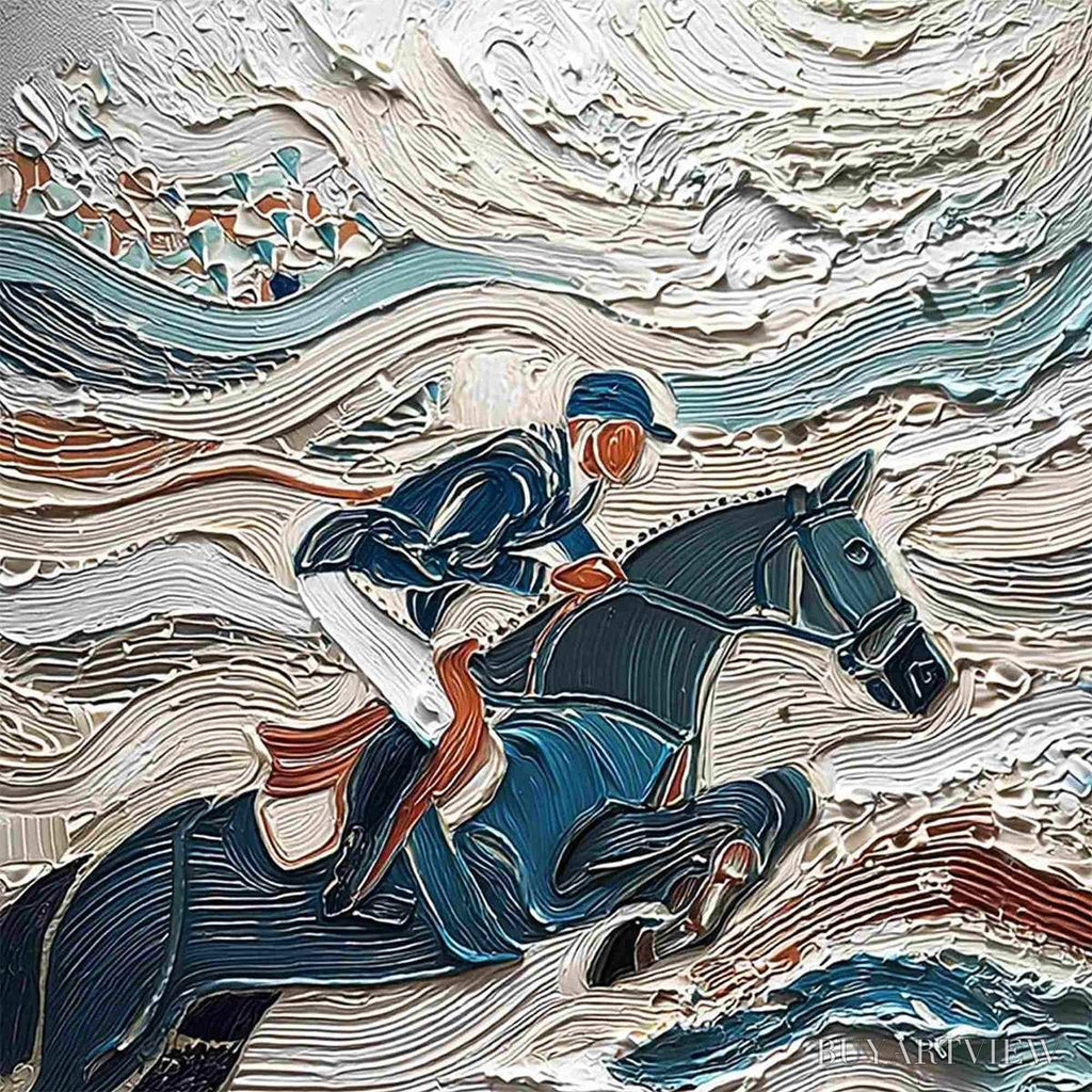 ARTOVITAS Victory'S Edge – Heavily Textured Impasto Equestrian Sports Painting - image 3