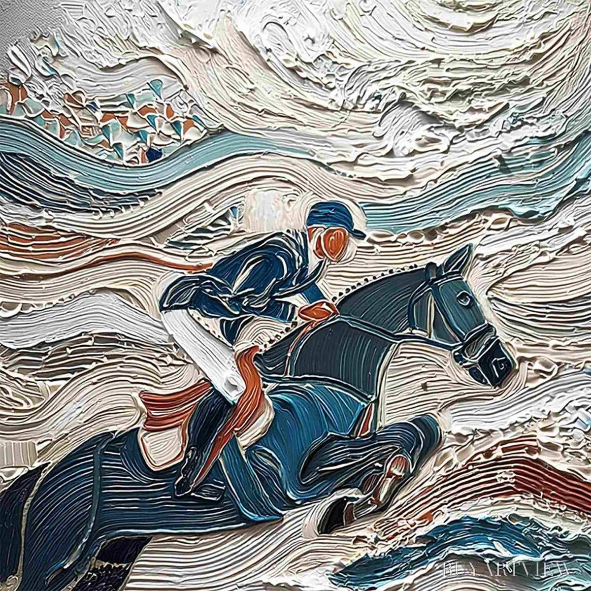 ARTOVITAS Victory'S Edge – Heavily Textured Impasto Equestrian Sports Painting - image 3