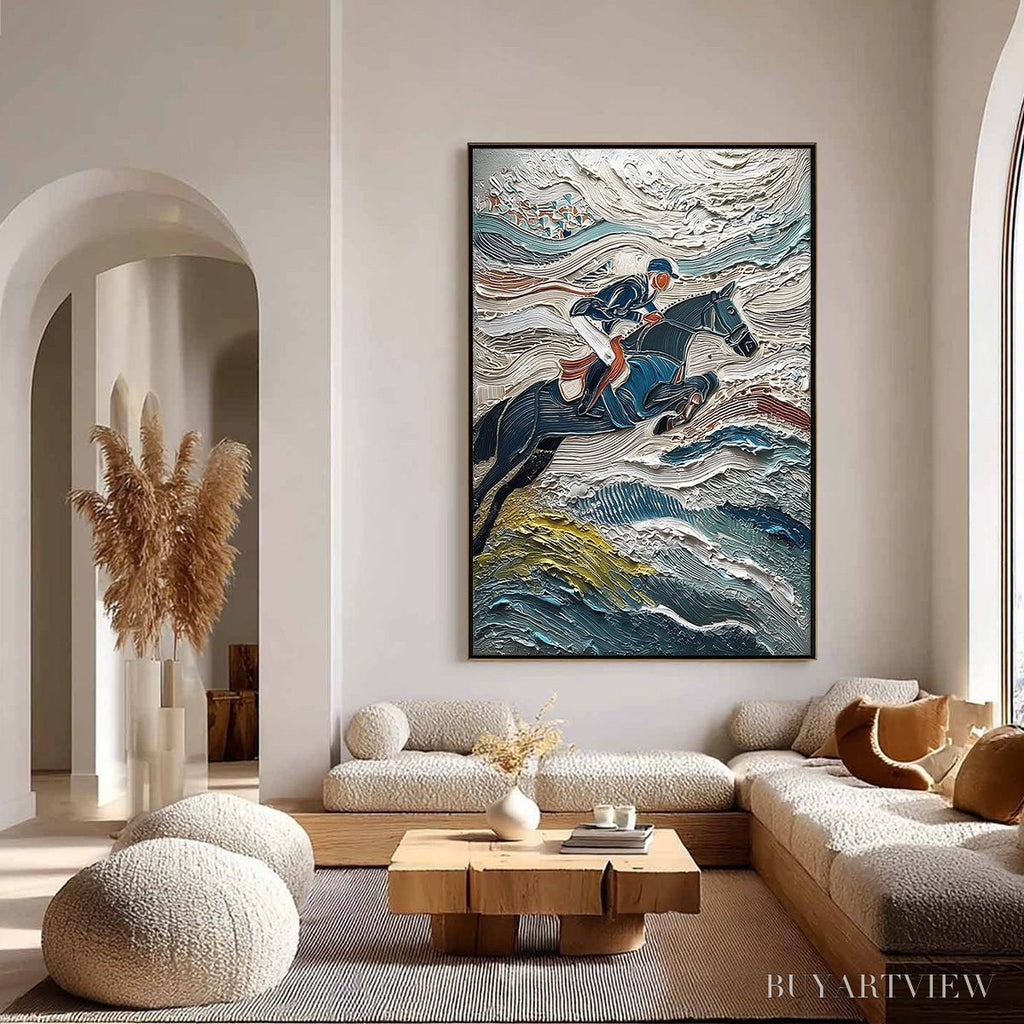 ARTOVITAS Victory'S Edge – Heavily Textured Impasto Equestrian Sports Painting - image 4