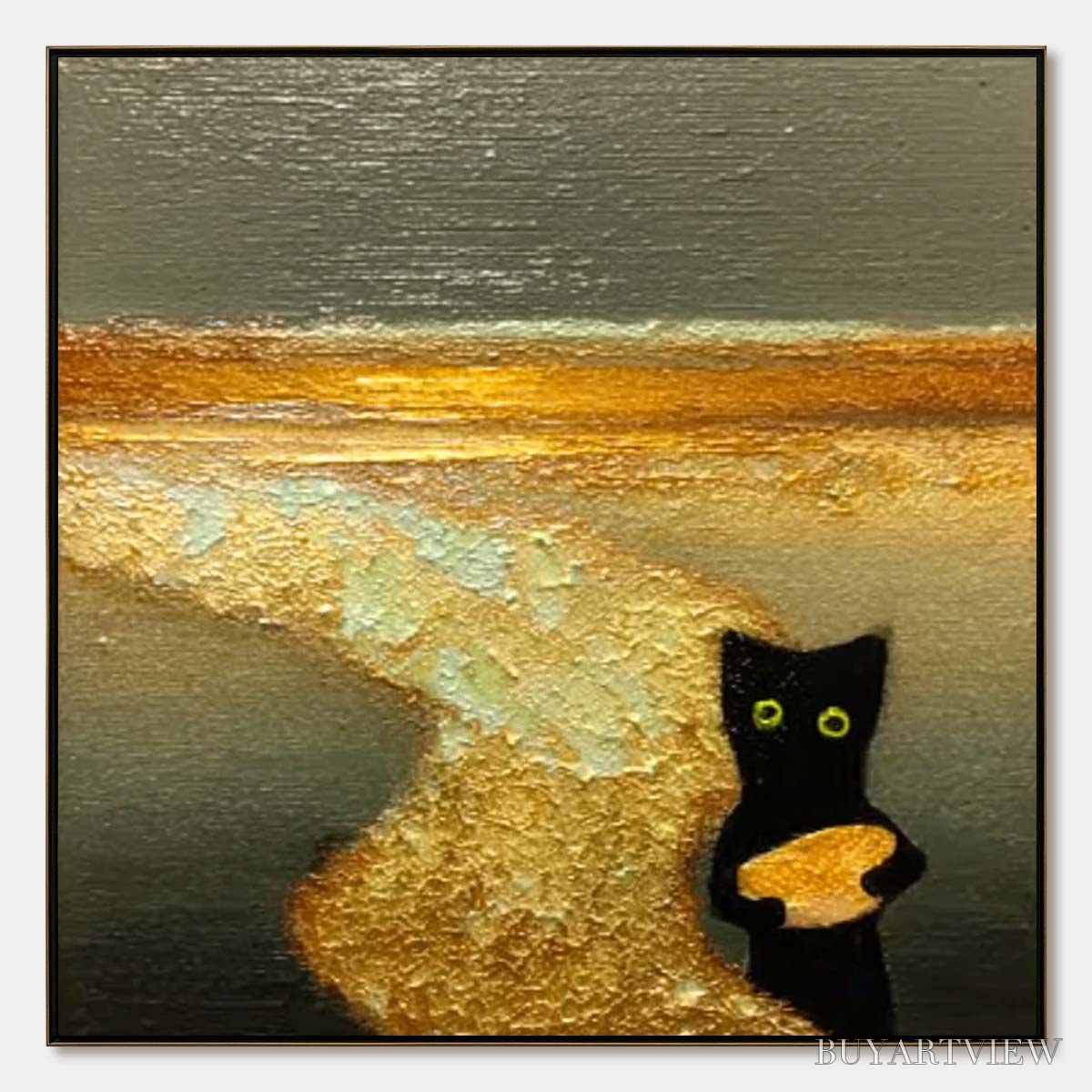 ARTOVITAS A Cat'S Treasure – Textured Impasto Painting of a Whimsical Black Cat - image 1