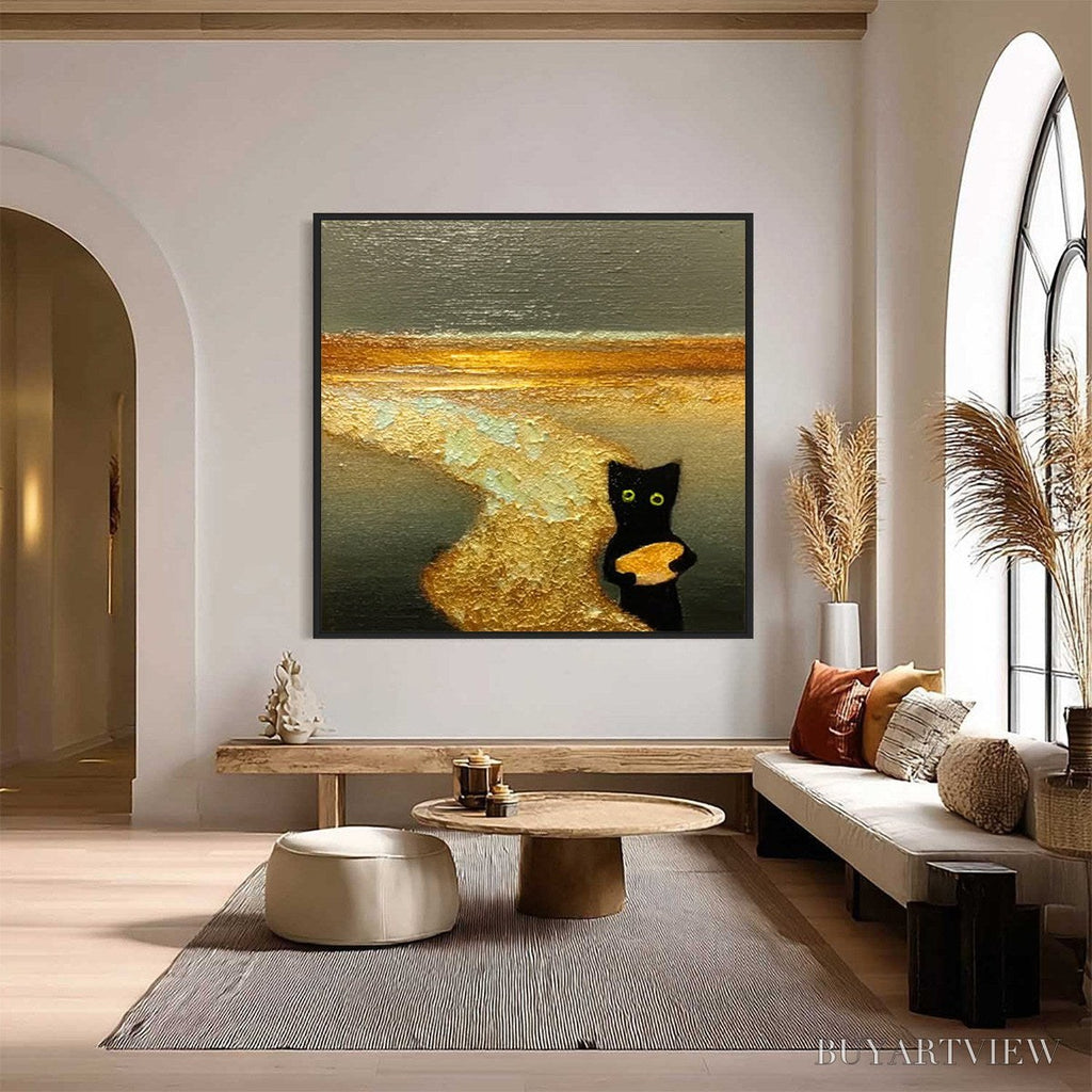 ARTOVITAS A Cat'S Treasure – Textured Impasto Painting of a Whimsical Black Cat - image 2