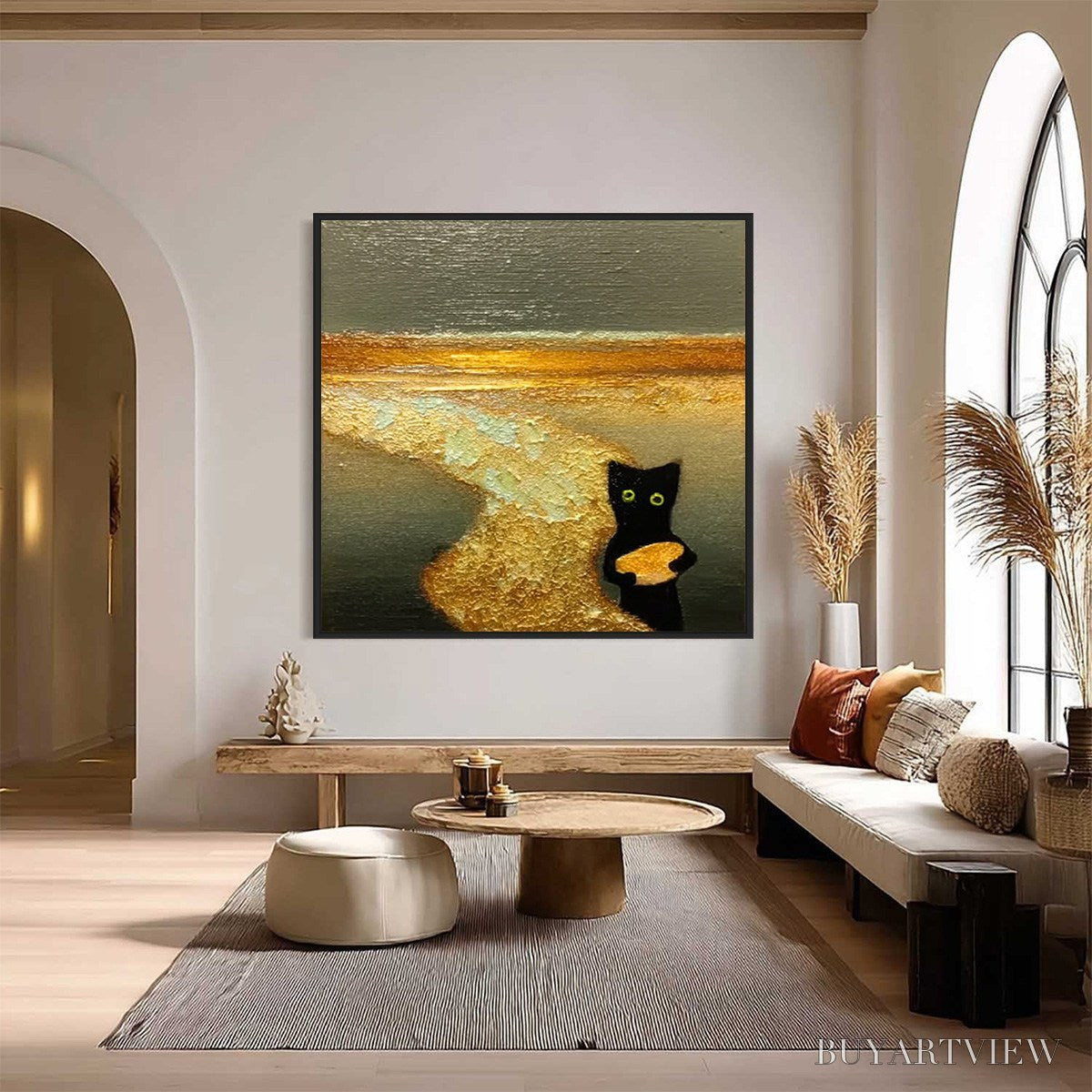 ARTOVITAS A Cat'S Treasure – Textured Impasto Painting of a Whimsical Black Cat - image 2